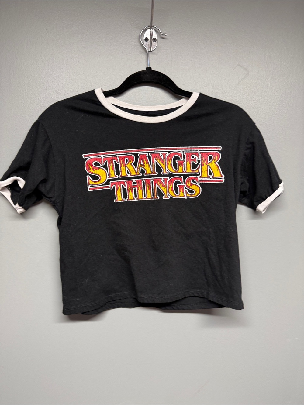 Netflix Stranger Things Black Crop Tee with White Trim